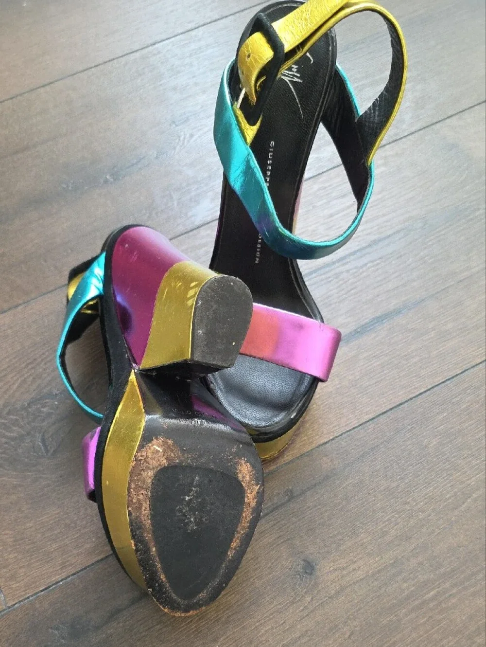 Giuseppe Zanotti metallic color block leather platform wedge sandals